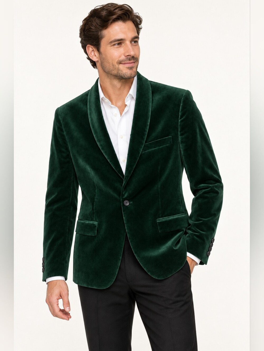 Jos A Bank Mens Green Velvet Blazer 42R Slim Fit Dinner Jacket Holiday Formal